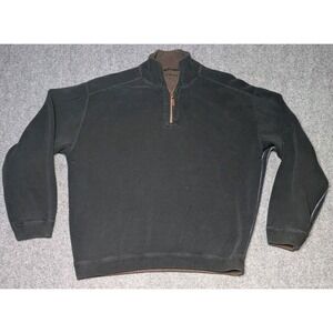 Tommy Bahama Sweater Mens XL Brown Black Reversible 1/4 Zip Pullover Long Sleeve
